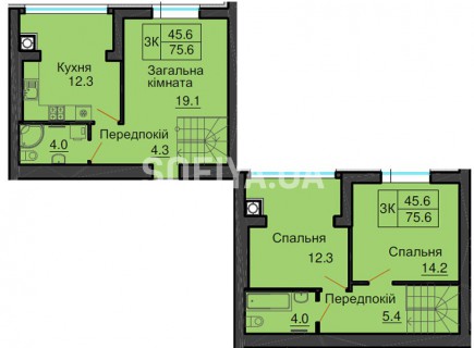 Двухуровневая квартира 75,6 м/кв - ЖК София