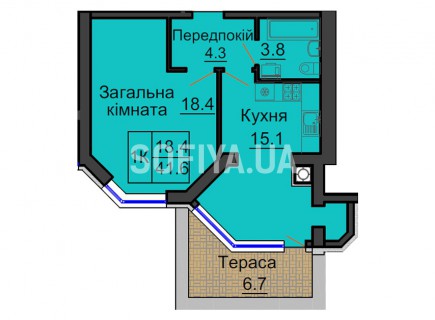 Однокомнатная квартира 41,6 м/кв - ЖК София