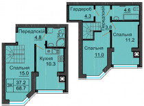 Двухуровневая квартира 68,7 м/кв - ЖК София