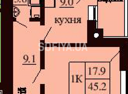 Однокомнатная квартира 45.2 м/кв - ЖК София