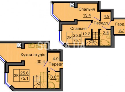 Двухуровневая квартира 75,1 м/кв - ЖК София