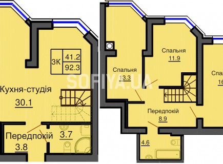 Двухуровневая квартира 92,3 м/кв - ЖК София