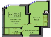 Однокомнатная квартира 39,5 м/кв - ЖК София