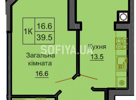 Однокомнатная квартира 39,5 м/кв - ЖК София