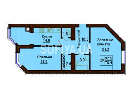2-х комнатная квартира 70.4 м/кв - ЖК София