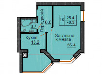 Однокомнатная квартира 48,3 м/кв - ЖК София