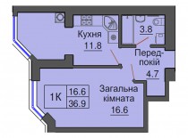 Однокомнатная квартира 36,9 м/кв - ЖК София