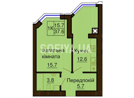 Однокомнатная квартира 37.6 м/кв - ЖК София