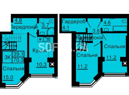 Двухуровневая квартира 70,3 м/кв - ЖК София