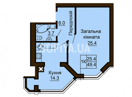 Однокомнатная квартира 49,4 м/кв - ЖК София