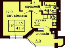 Однокомнатная квартира 41.9 м/кв - ЖК София