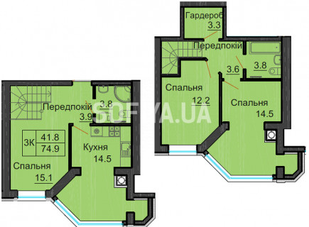 Двухуровневая квартира 74,9 м/кв - ЖК София