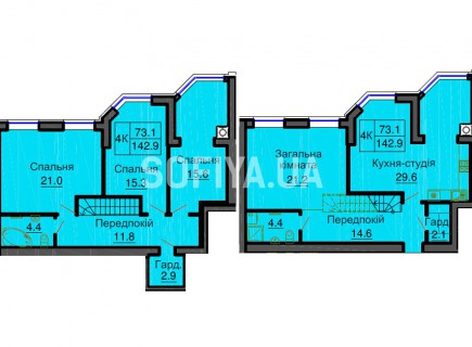 Двухуровневая квартира 142,9 м/кв - ЖК София