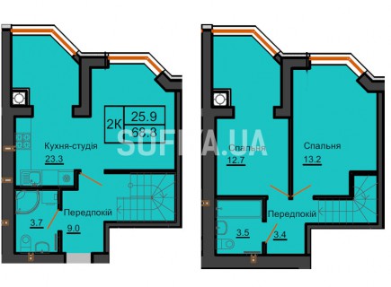 Двухуровневая квартира 68,8 м/кв - ЖК София