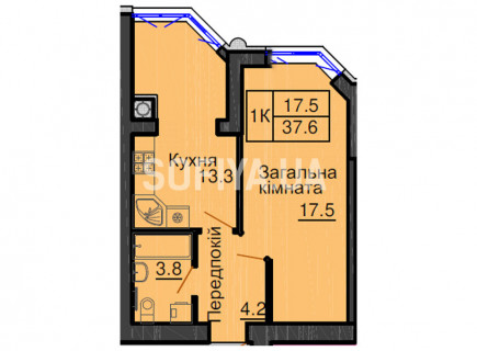 Однокомнатная квартира 37,6 м/кв - ЖК София