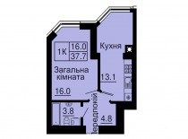 Однокомнатная квартира 37,7 м/кв - ЖК София