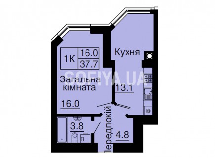 Однокомнатная квартира 37,7 м/кв - ЖК София