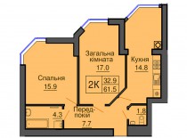 Двухкомнатная квартира 61,5 м/кв - ЖК София