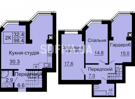 Двухуровневая квартира 98,4 м/кв - ЖК София