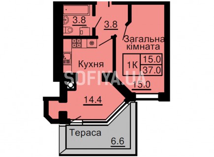 Однокомнатная квартира 37 м/кв - ЖК София