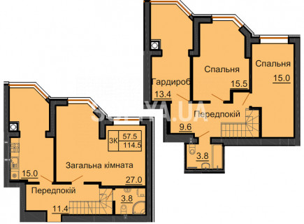 Двухуровневая квартира 114,5 м/кв - ЖК София