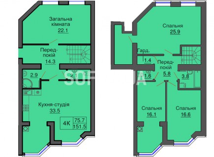 Двухуровневая квартира 151,5 м/кв - ЖК София