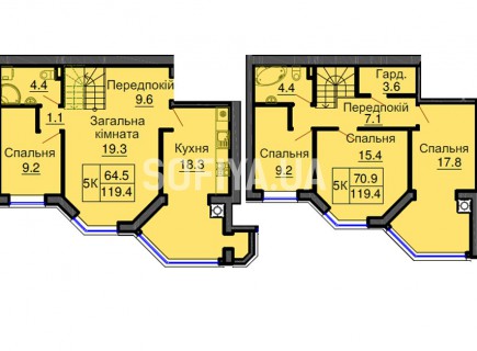 Двухуровневая квартира 119,4 м/кв - ЖК София