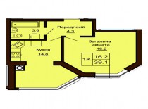 Однокомнатная квартира 39.1 м/кв - ЖК София