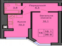 Однокомнатная квартира 36.6 м/кв - ЖК София