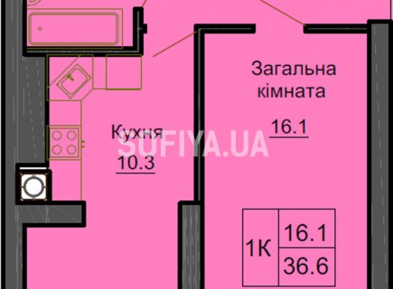 Однокомнатная квартира 36.6 м/кв - ЖК София