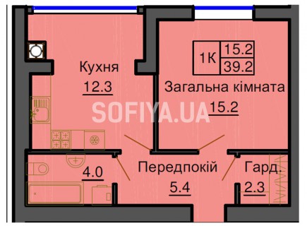 Однокомнатная квартира 39,2 м/кв - ЖК София