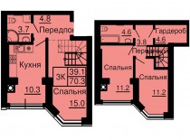Двухуровневая квартира 70,3 м/кв - ЖК София