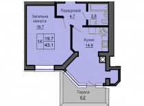 Однокомнатная квартира 43.1 м/кв - ЖК София