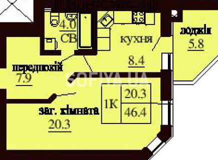 Однокомнатная квартира 46.4 м/кв - ЖК София