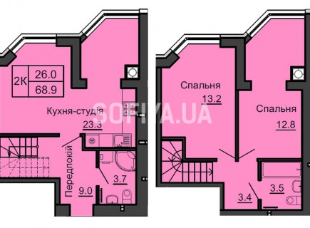 Двухуровневая квартира 68,9 м/кв - ЖК София