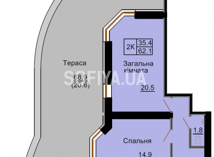 Двухкомнатная квартира 62,1 м/кв - ЖК София