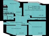 3-х комнатная квартира 72.2 м/кв - ЖК София