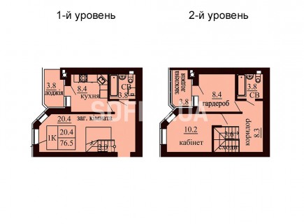 Двухуровневая квартира 76.5 м/кв - ЖК София