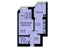 Однокомнатная квартира 39,6 м/кв - ЖК София