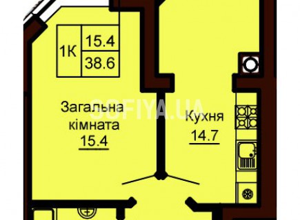 Однокомнатная квартира 38.6 м/кв - ЖК София