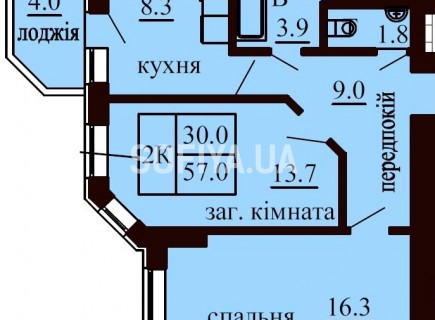 2-х комнатная квартира 57 м/кв - ЖК София