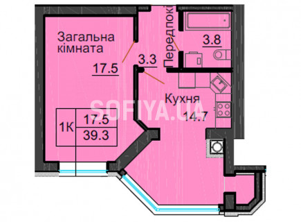 Однокомнатная квартира 39,3 м/кв - ЖК София