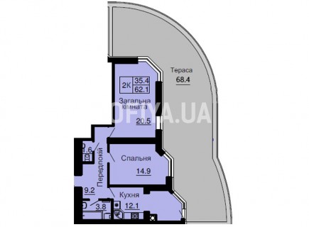 Двухкомнатная квартира 62,1 м/кв - ЖК София