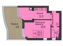 Однокомнатная квартира 50,3 м/кв - ЖК София