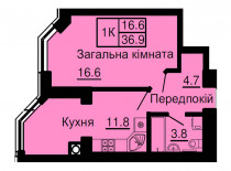 Однокомнатная квартира 36,9 м/кв - ЖК София