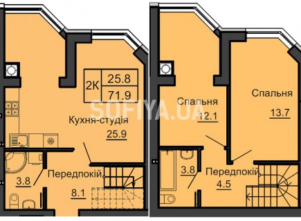 Двухуровневая квартира 71,9 м/кв - ЖК София