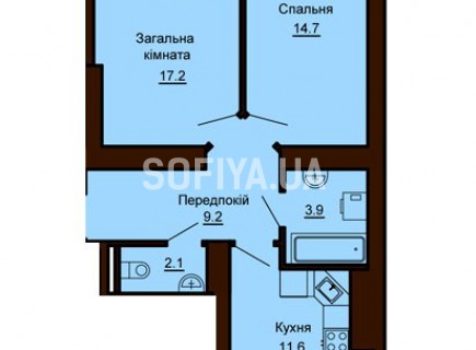 2-х комнатная квартира 58.7 м/кв - ЖК София