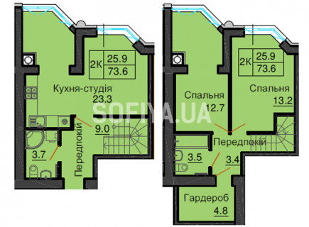 Двухуровневая квартира 73,6 м/кв - ЖК София