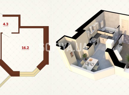 Однокомнатная квартира 38.9 м/кв - ЖК София