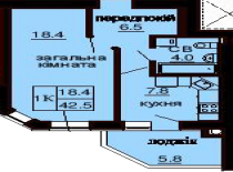 Однокомнатная квартира 42.5 м/кв - ЖК София